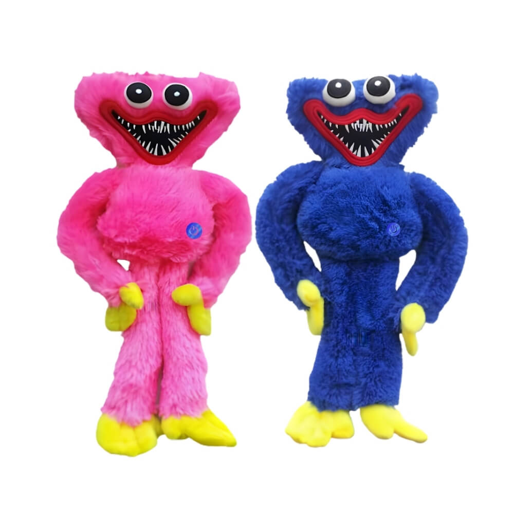 Jucarie Interactiva Plus Vorbitor Huggy Wuggy si Kissy Missy, Imita, Repeta si Canta, 40 cm, Albastru/Roz