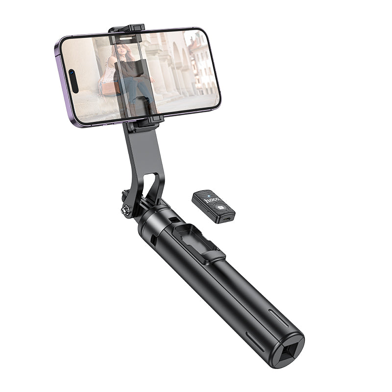 Selfie Stick Hoco Quadropod din Aluminiu, Bluetooth cu telecomanda, Negru