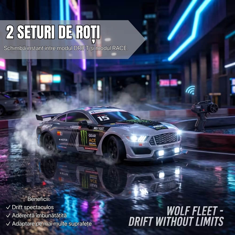 Masina cu telecomanda RC Drift, Digital Kala, 20km/h, lumini LED, 1:16, Gri/Albastru