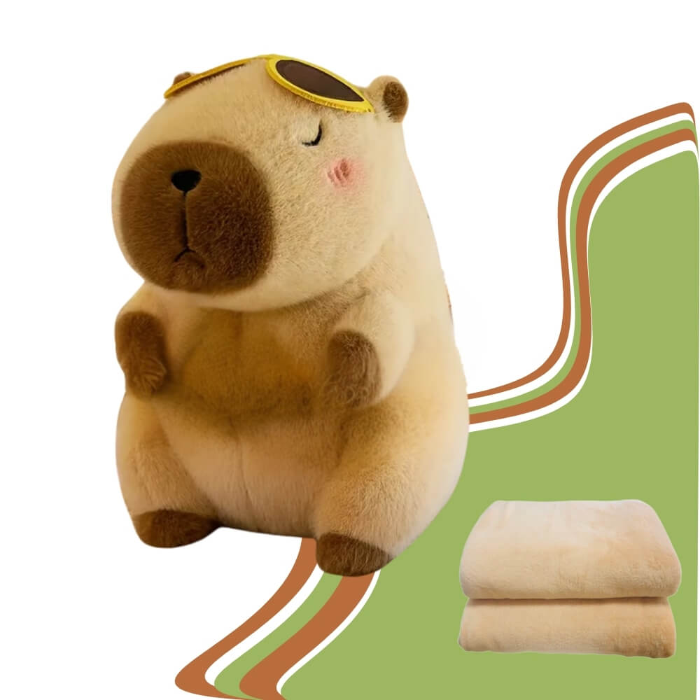 Jucarie de plus, Capibara cu Patura, Blana Ultra-Moale, 47 cm, maro/galben