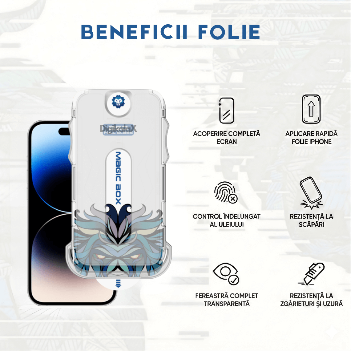 Folie Protectie Ecran Clear HD Compatibila iPhone cu Aplicator Magic Box, Sticla Securizata Lito D+ Ultra-Transparenta