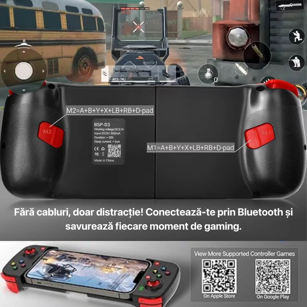 GamePad Controller Gaming pentru telefon Android, iOS, PC, PS, Nintendo, Bluetooth 5.0, Wireless, Negru