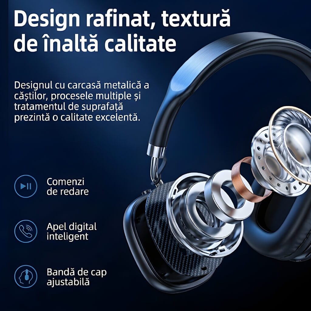 Casti Audio Wireless Hoco Over-Ear, Bluetooth 5.4, Baterie 400mAh, Autonomie 46h, Gaming Mode, Suport Card TF, Negru/Crem/Argintiu