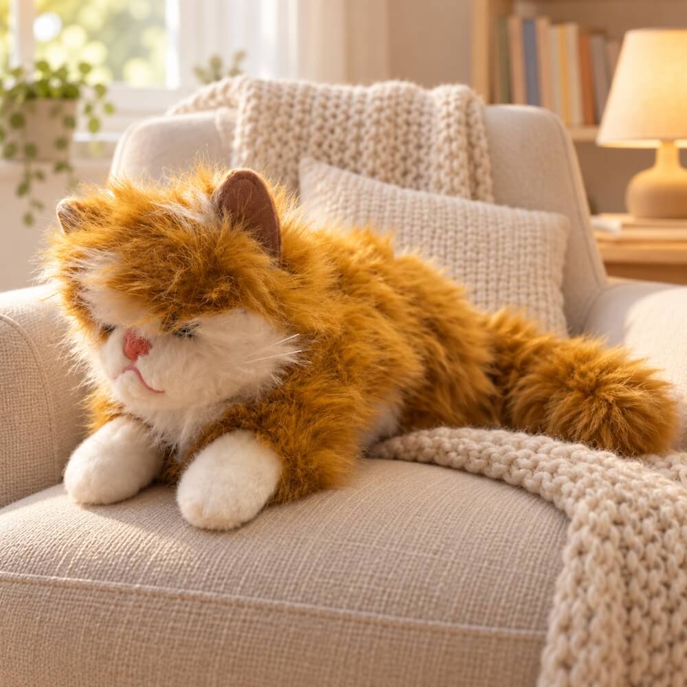Jucărie de Pluș Pisică Blănoasă Interactivă cu Sunet Miau-Miau, 50 cm, Bej