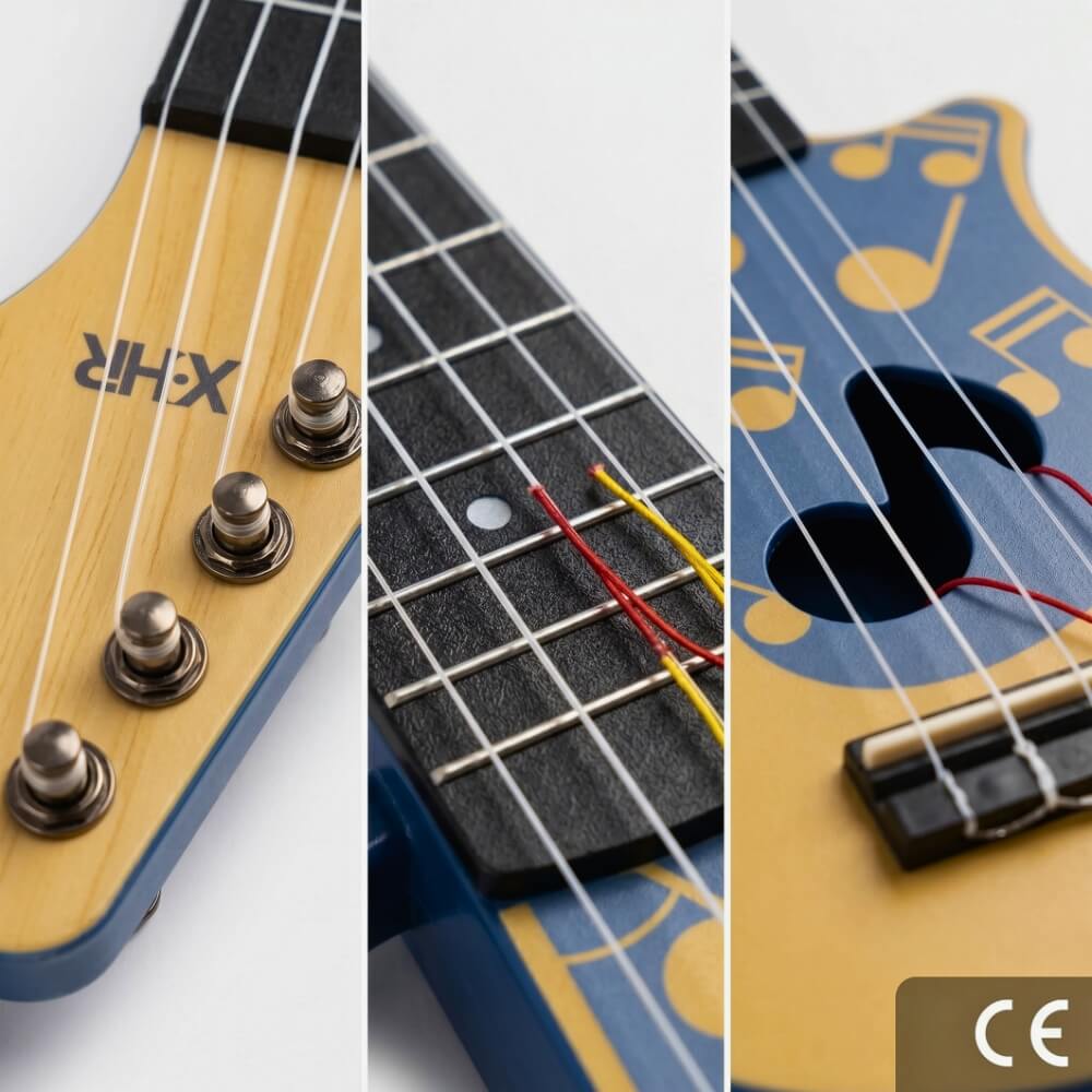 Chitara de Jucarie pentru Copii, Ukulele 4 Corzi, 45 cm, Instrument Muzical Educativ, Cadou pentru Baieti si Fete, Albastru-Bej
