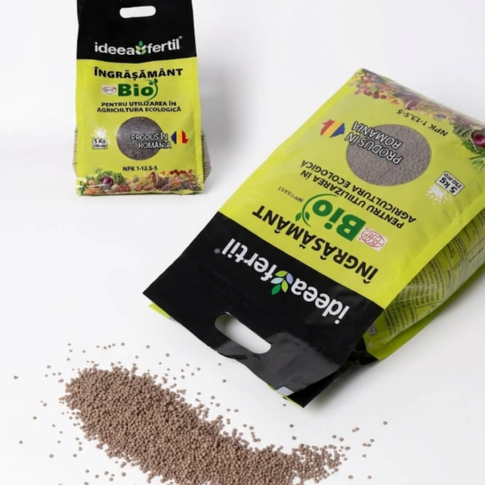 Ingrasamant Ecologic Universal IDEEAFERTIL, Granule, 5 kg, Certificat ECOCERT, Eliberare Lenta, pentru Legume, Fructe si Gazon, Produs in Romania