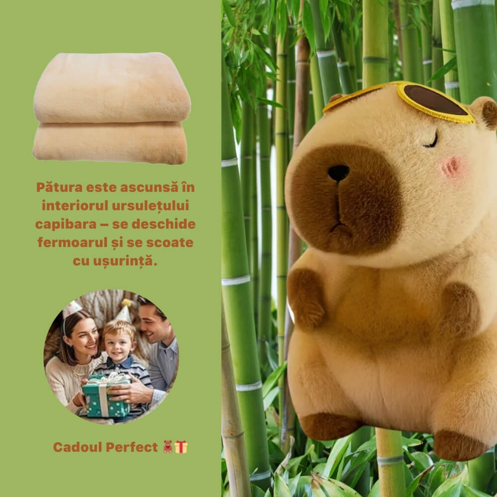 Jucarie de plus, Capibara cu Patura, Blana Ultra-Moale, 47 cm, maro/galben