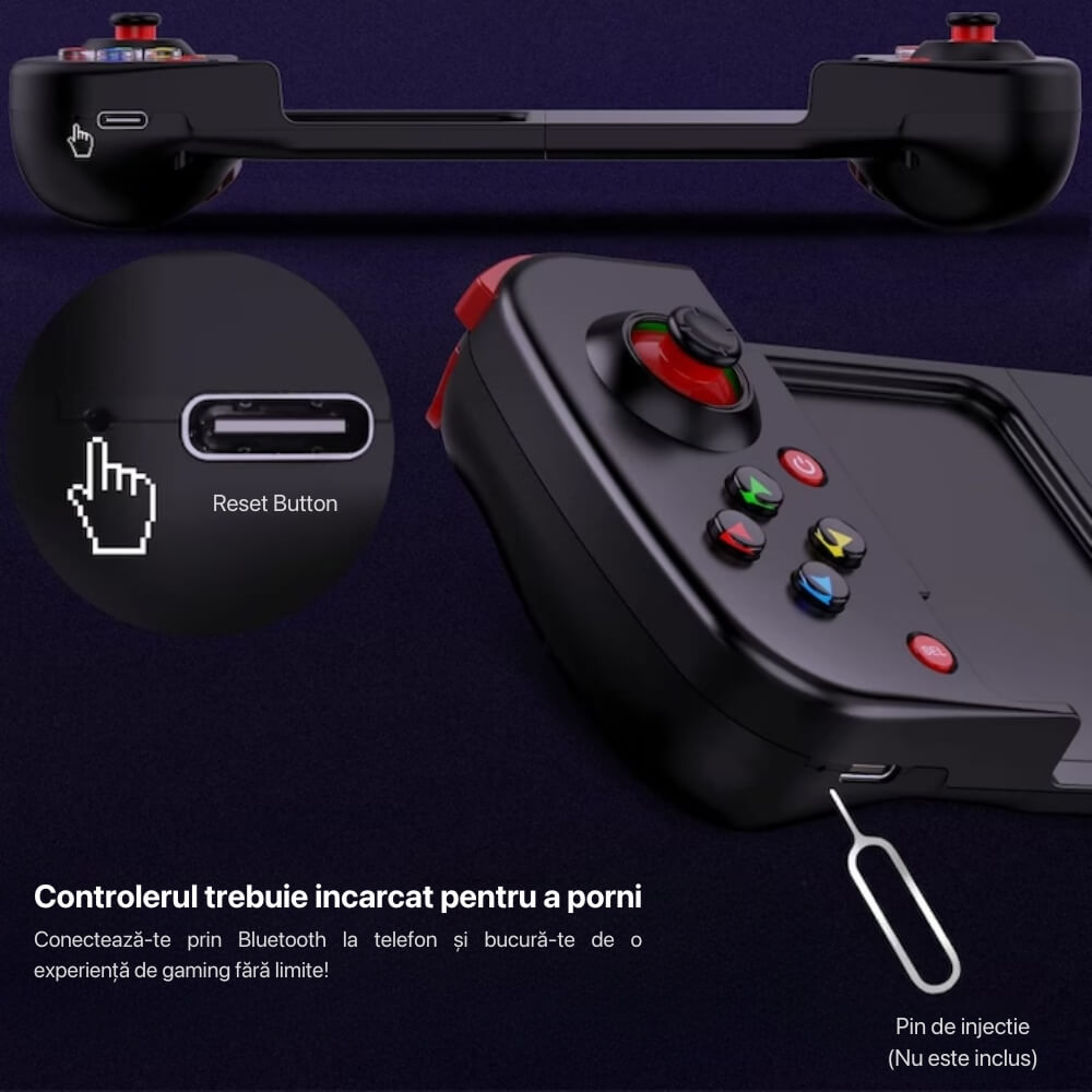 GamePad Controller Gaming pentru telefon Android, iOS, PC, PS, Nintendo, Bluetooth 5.0, Wireless, Negru