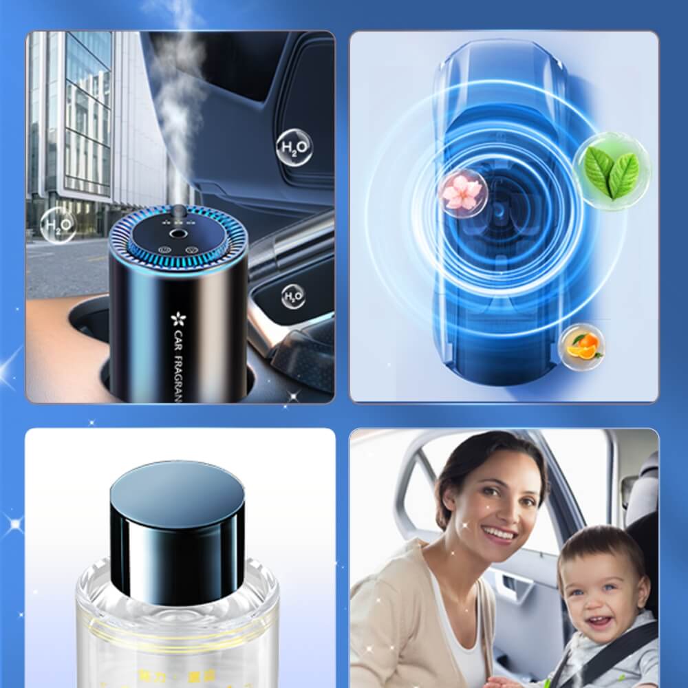 Odorizant auto cu Parfum DigikalaX®, Difuzor Aromaterapie Inteligent cu Senzori, 50ml, Proiectie de Stele, Lumini Ambientale, Reincarcabil USB, Hipoalergenic, Design elegant, Negru