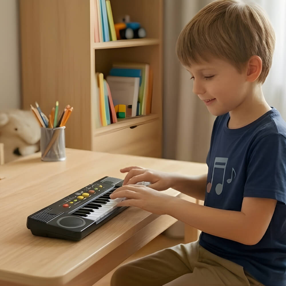 Orga Electronica pentru Copii, Pian cu Microfon, 32 Clape, 40 cm, Jucarie Muzicala Educativa cu Ritmuri si Sunete, Negru