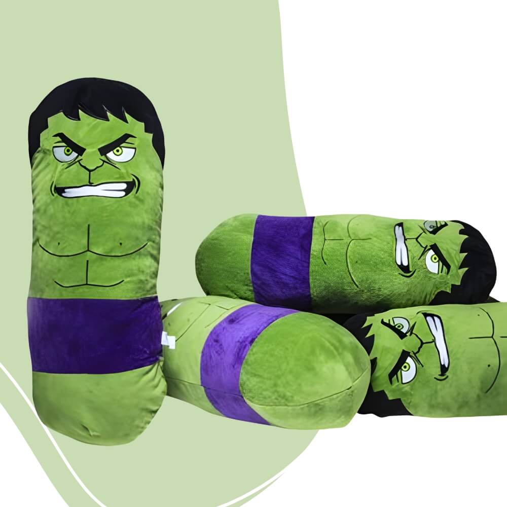 Jucarie de Plus si Perna Moale Hulk, Marvel Avengers, 50 cm, Design Cilindric, Verde