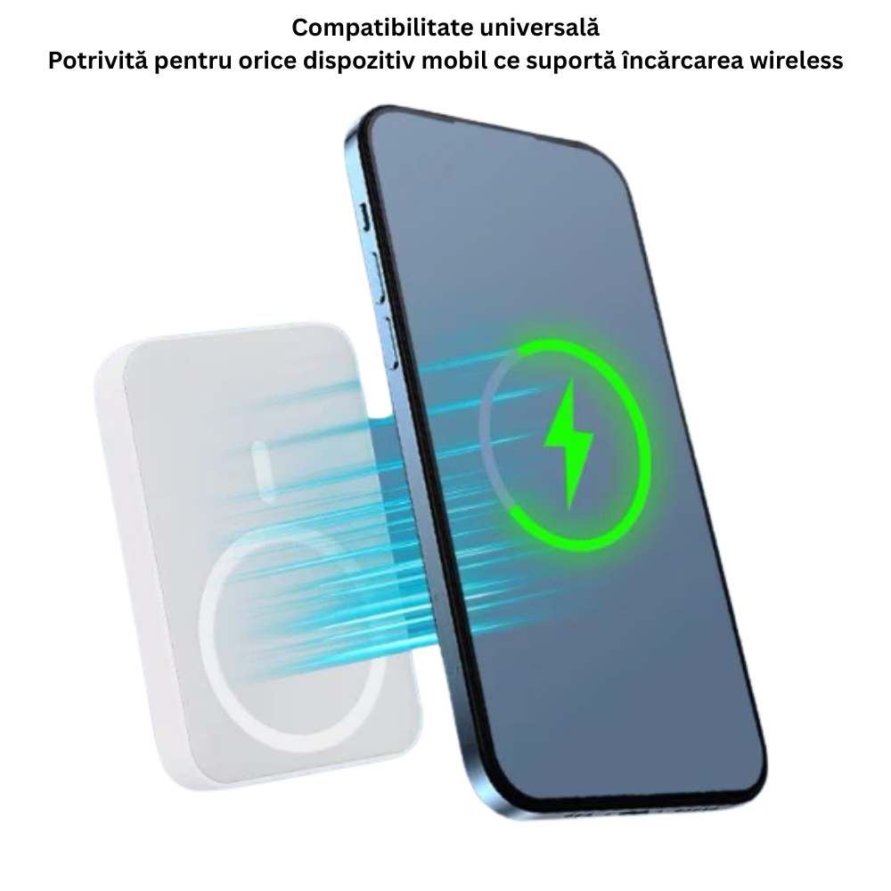Baterie Externa Magsafe, Incarcare Wireless, 5000 mAh, Alb