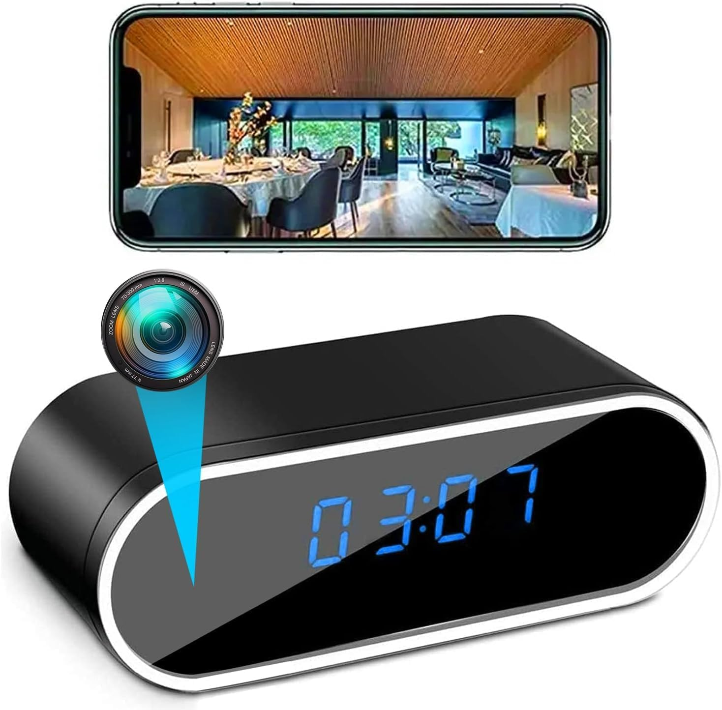 Mini camera Spy, WI-FI, IP, Dispozitiv de Spionaj, Ascunsa in Ceas Desteptator, 1080P, Activare la Miscare, Negru