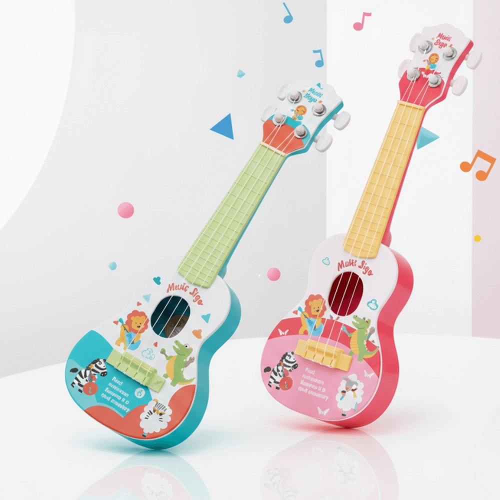 Chitară pentru Copii cu 4 Corzi, Ukulele, Design cu Animale, 40 cm, Turcoaz