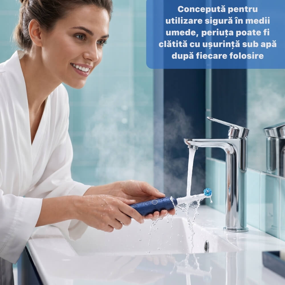 Periuta de dinti electrica rotativa, DrKala Seago SG-2603, 8000 pulsatii/min, 5 moduri de curățare, 8 capete incluse, functie smart timer, IPX7, Albastru