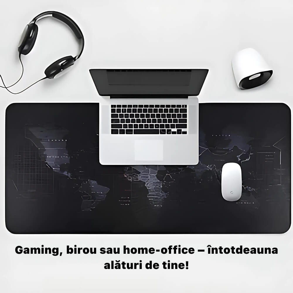 Mousepad Mare Cauciucat DigikalaX®, Pentru Gaming,model Harta Lumii, Waterproof, Birou, Office, Antiderapant, Cusaturi Anti-Rupere, Waterproof, 90 x 40cm, Negru