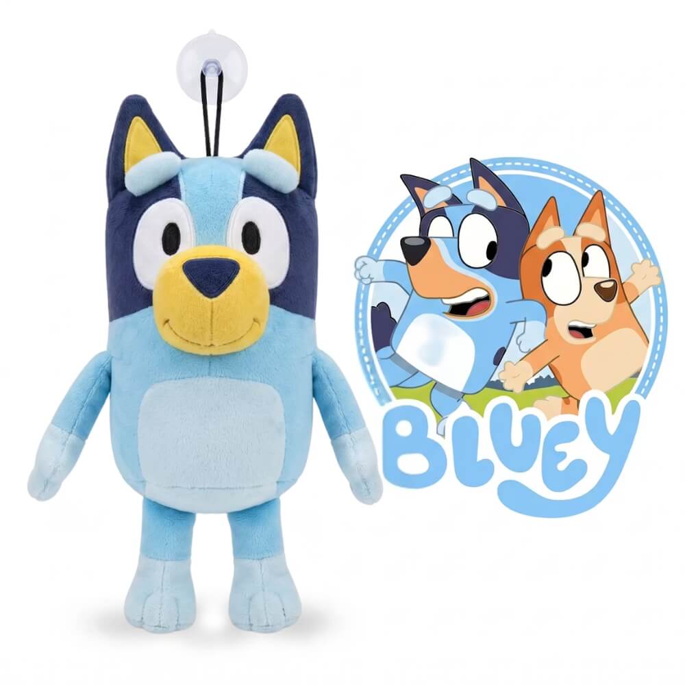 Jucarie de plus Bluey si Bingo, personaj Bluey, Albastru, 28 cm, cu agatatoare, cadou ideal, DrKala