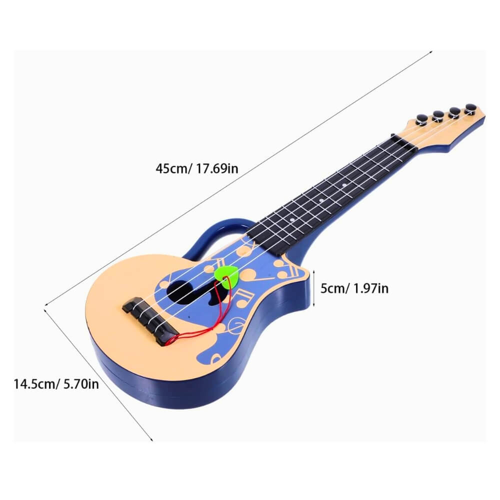 Chitara de Jucarie pentru Copii, Ukulele 4 Corzi, 45 cm, Instrument Muzical Educativ, Cadou pentru Baieti si Fete, Albastru-Bej