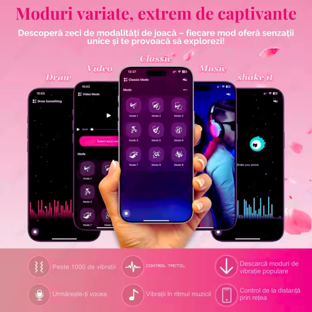 Vibrator Bluetooth cu control prin aplicatie, DrKala®, Stimulare clitoris si punct G, 9 moduri vibratii, silicon premium, rezistent la apa, Roz