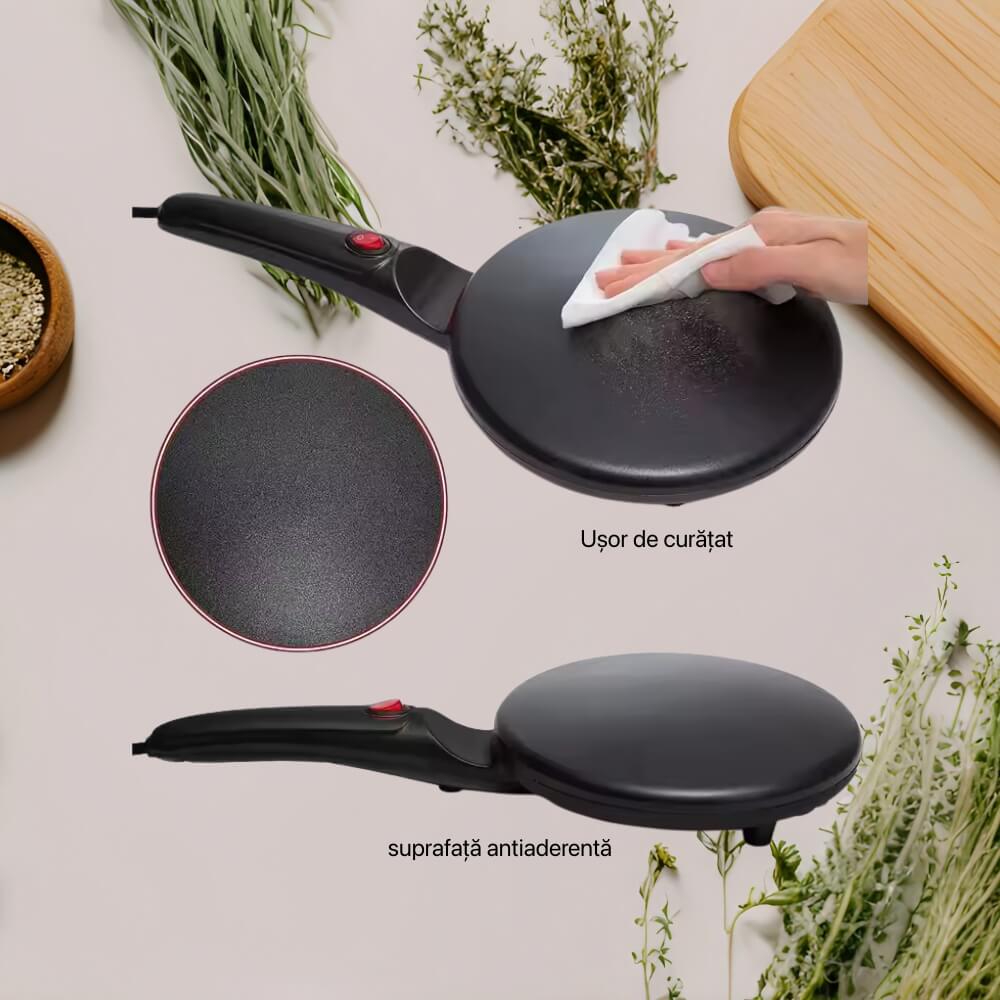 Aparat pentru facut clatite / Desert, 800W, suprafata antiaderenta, Diametru 20 cm, Negru