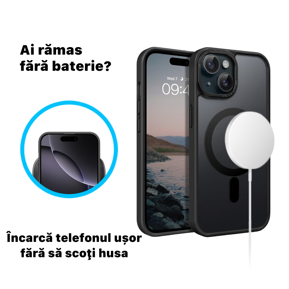 Husa de Protectie DigikalaX@, Compatibila Apple iPhone 15, MagSafe, Negru