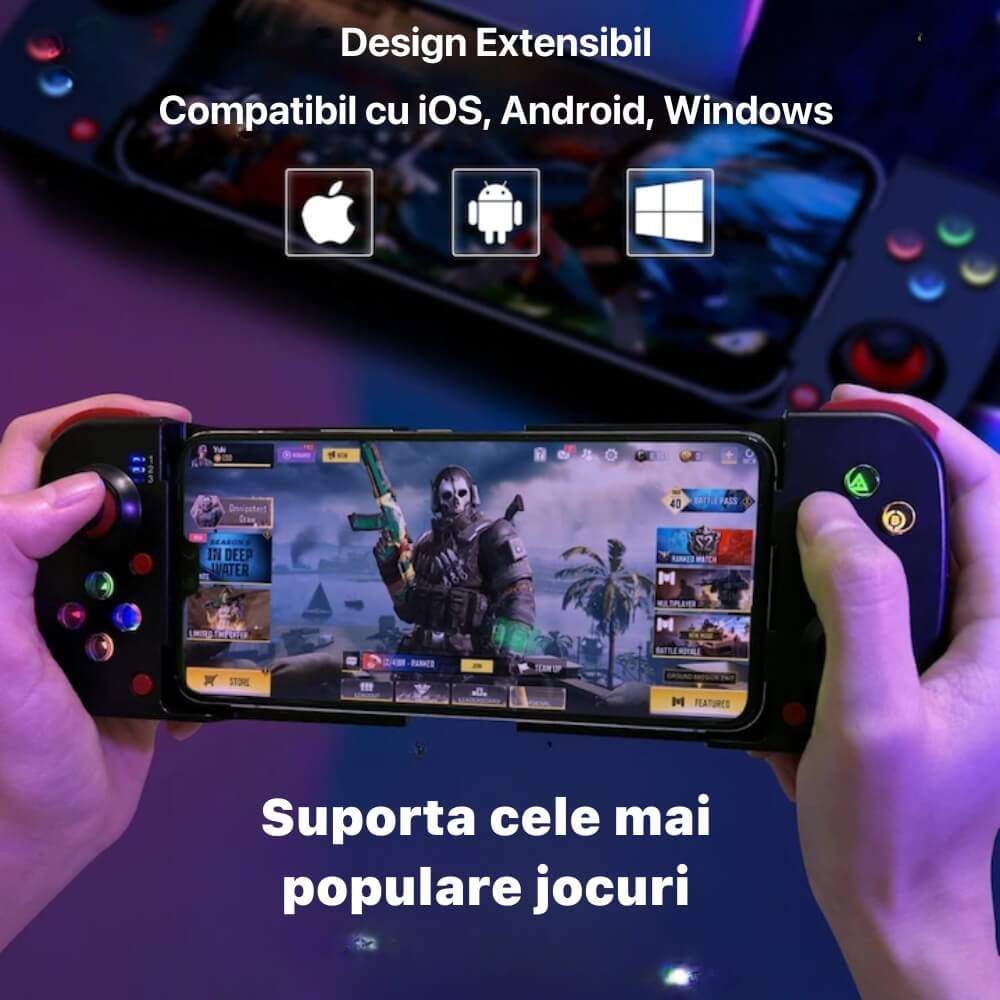 GamePad Controller Gaming pentru telefon Android, iOS, PC, PS, Nintendo, Bluetooth 5.0, Wireless, Negru