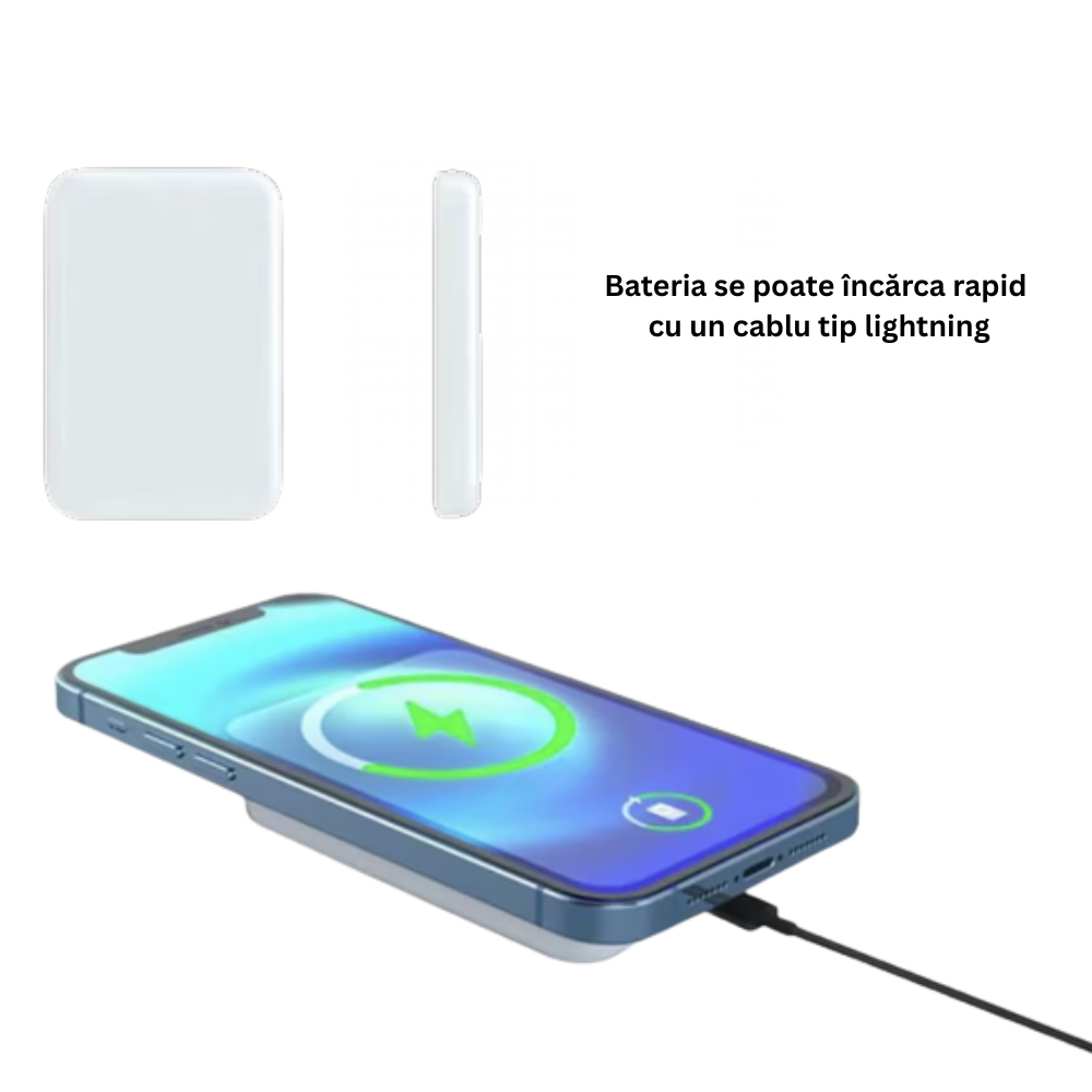 Baterie Externa Magsafe, Incarcare Wireless, 5000 mAh, Alb