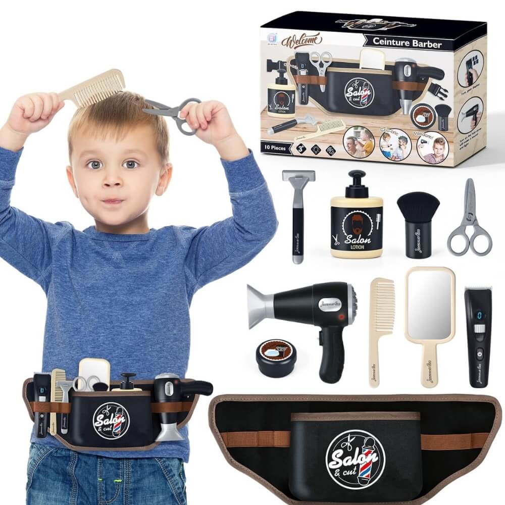 Set Jucarii Salon de Coafura pentru Copii, Accesorii Frizerie si Styling, Negru, 3+ Ani