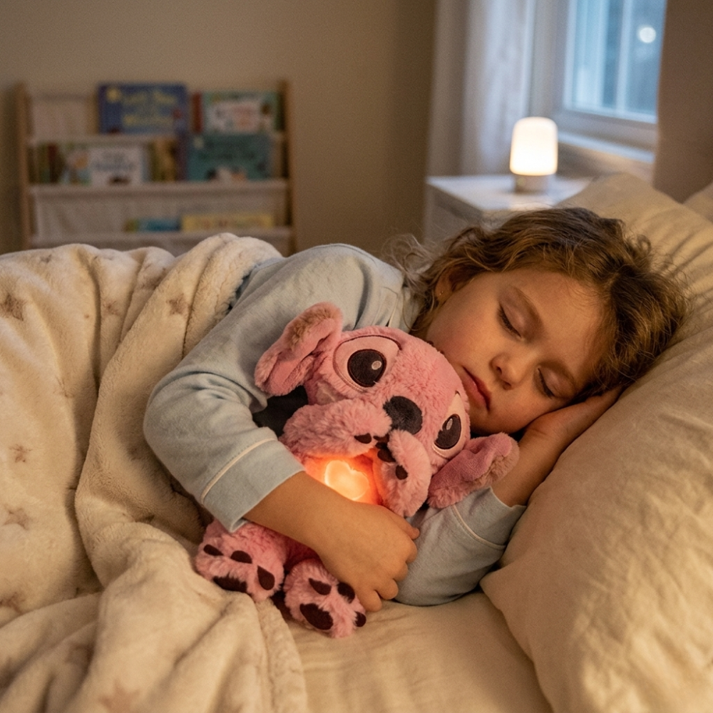 Jucarie de Plus Stitch cu Functie de Respiratie , 30 cm – Companionul Perfect pentru Somn, Melodii Linistitoare si Lumina in Burtica, Roz