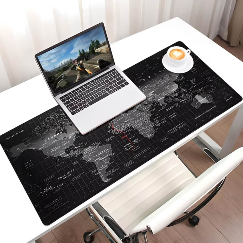 Mousepad Mare Cauciucat DigikalaX®, Pentru Gaming,model Harta Lumii, Waterproof, Birou, Office, Antiderapant, Cusaturi Anti-Rupere, Waterproof, 90 x 40cm, Negru