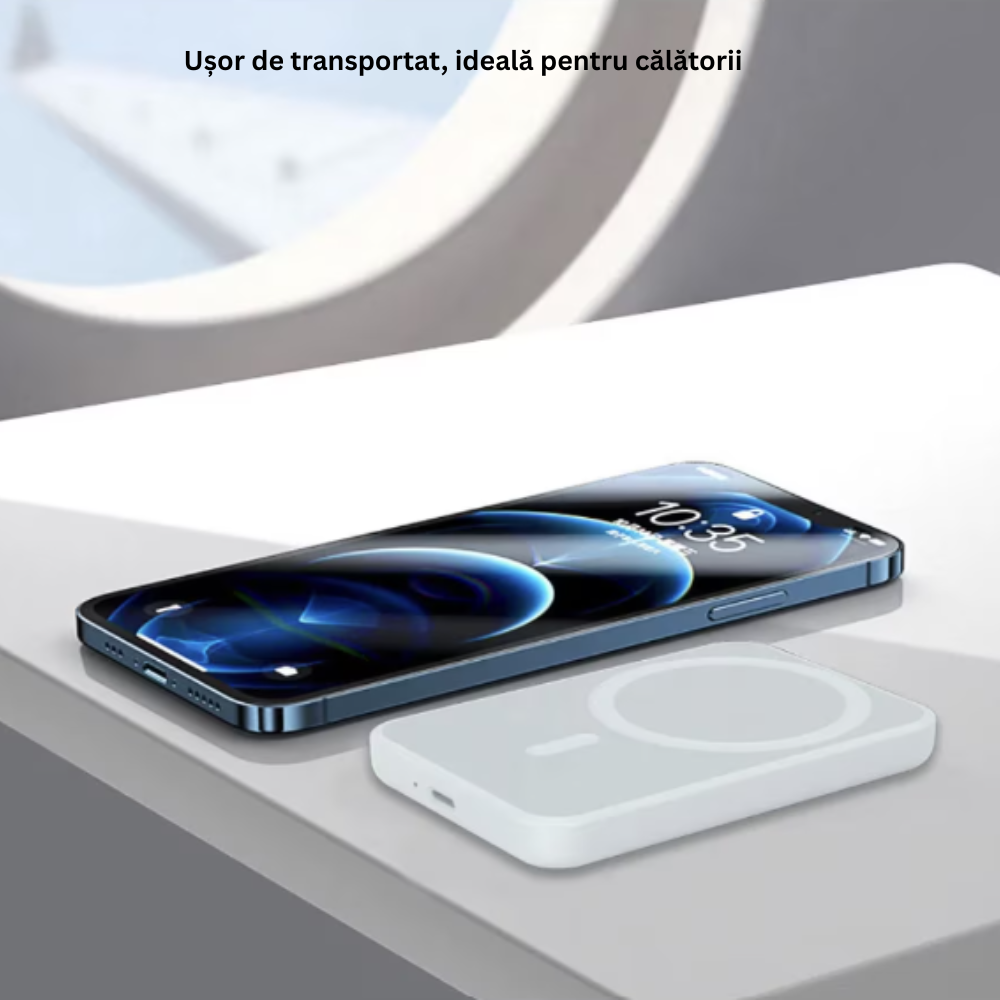 Baterie Externa Magsafe, Incarcare Wireless, 5000 mAh, Alb