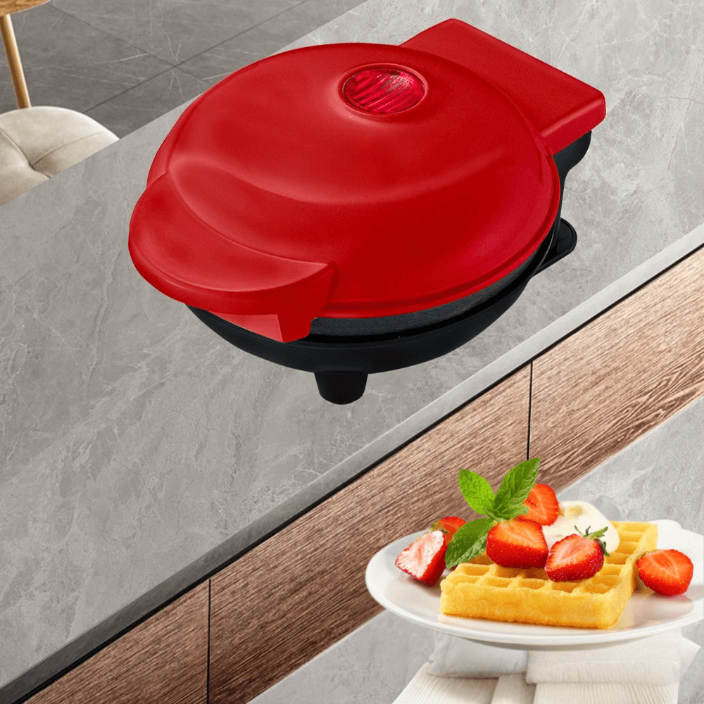 Mini aparat de făcut waffle 800W – compact, rapid, antiaderent, ideal pentru deserturi și gustări, roșu vibrant