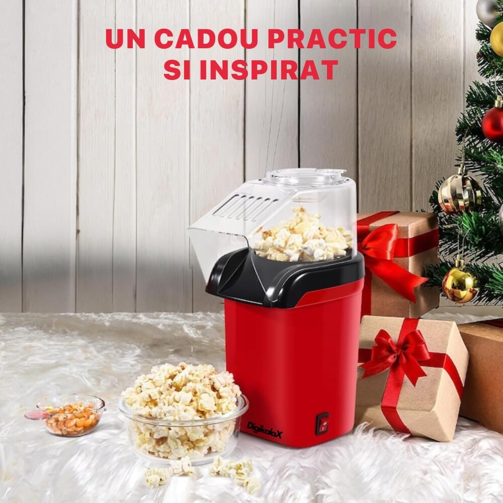 Aparat cu Aer Cald de facut Popcorn DigikalaX®, fara Ulei, 3min Preparare 1200W, Recipient dozator Boabe, Rosu