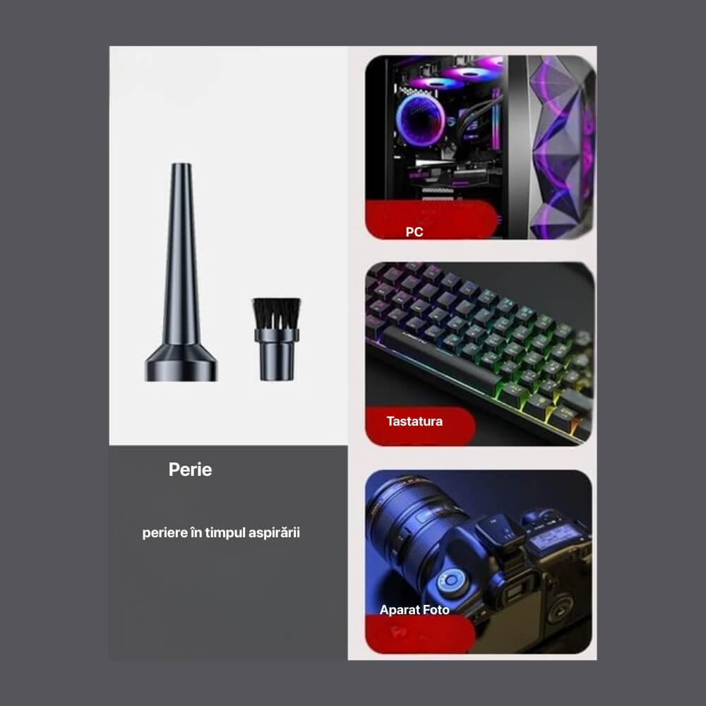 Aspirator de Mana DigikalaX® cu Acumulator, Puternic si Usor, Putere 150W, Acumulator 18.5V, 6 Accesorii, Aspirare Uscata/Suflare/Vacuum pentru Casa si Masina, Negru