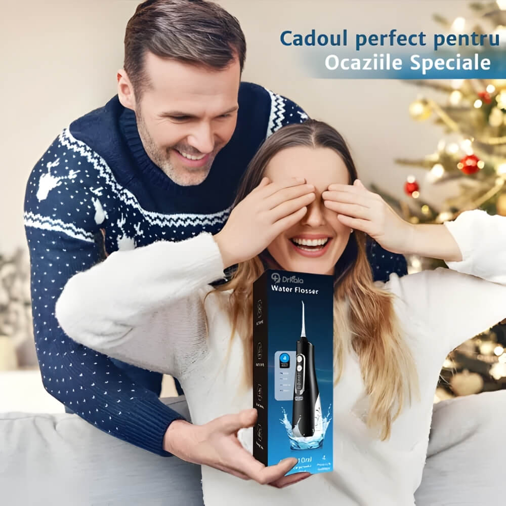 Irigator Bucal Profesional, DrKala®, Dus Bucal Portabil, 1600-1999 pulsatii/min, 4 Moduri, Memorie, Rezervor 310ml, 4 Duze, Alb