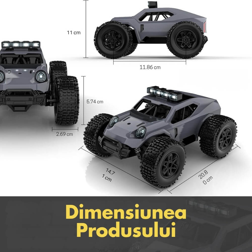 Masina cu telecomanda Monster Truck RC Off-Road, 25km/h, Scara 1:20, Suspensii Anti-Soc, Anvelope High-Grip, Acumulator inclus, Gri