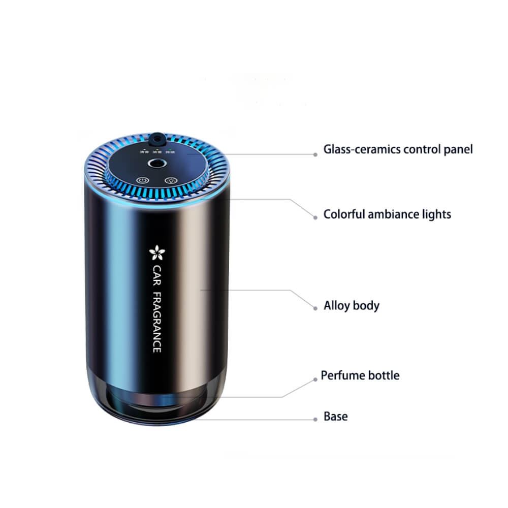 Odorizant auto cu Parfum DigikalaX®, Difuzor Aromaterapie Inteligent cu Senzori, 50ml, Proiectie de Stele, Lumini Ambientale, Reincarcabil USB, Hipoalergenic, Design elegant, Negru