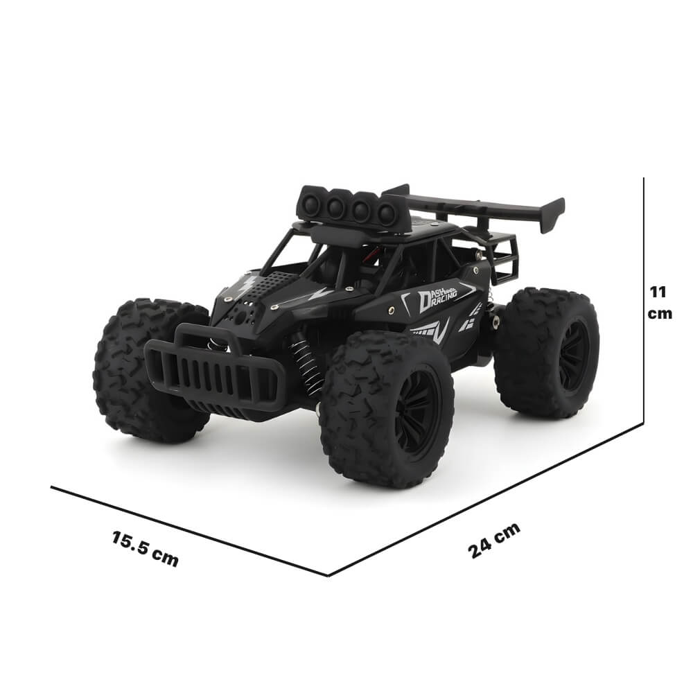 Mașinuță cu Telecomandă RC Off-Road 1:16, Viteză 20 km/h, Roți Mari All-Terrain, Lumini/Proiectoare LED, Telecomandă Tip Pistol, Acumulator Reîncărcabil Inclus, Jucărie pentru Copii 5+ Ani, Negru