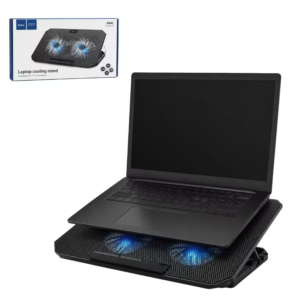 Laptop Cooler, Stand de racire laptop GA4, 2 Ventilatoare 120 mm, 7 Trepte, Compatibil cu dimensiunile 12–17”, Negru