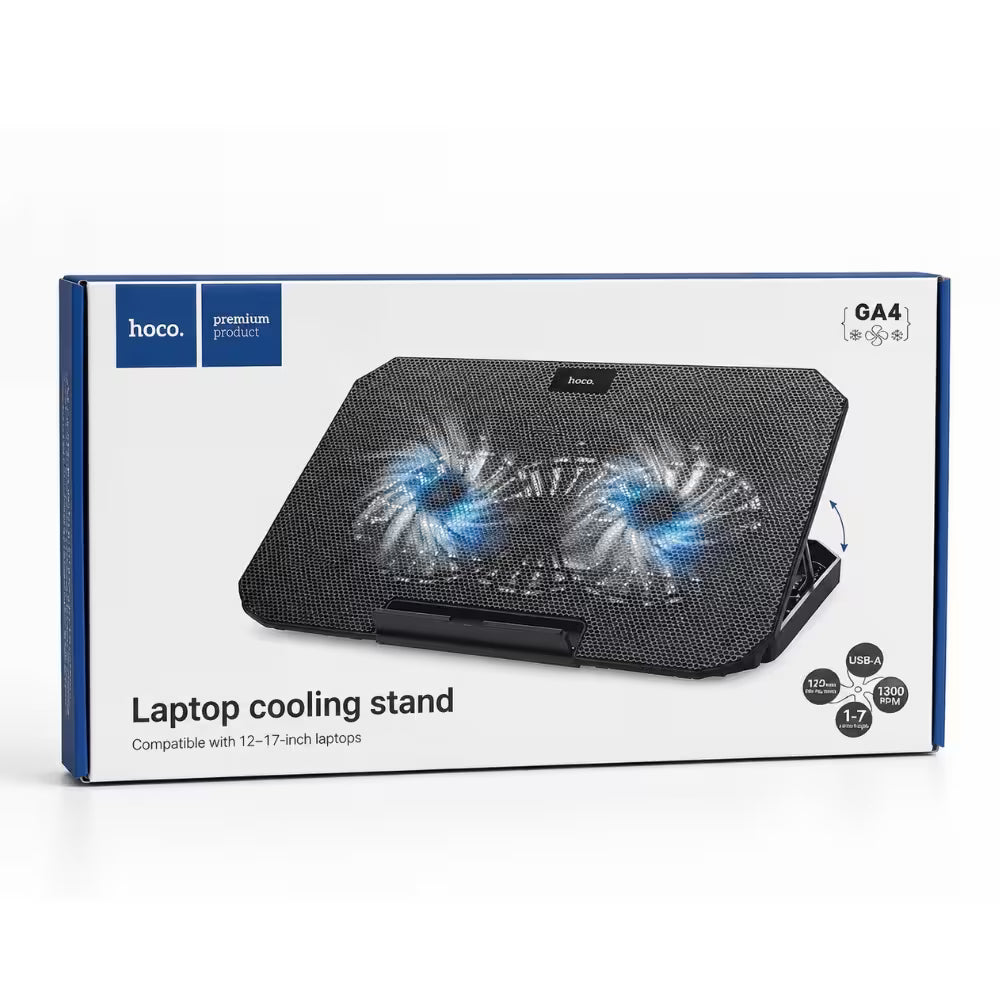 Laptop Cooler, Stand de racire laptop GA4, 2 Ventilatoare 120 mm, 7 Trepte, Compatibil cu dimensiunile 12–17”, Negru