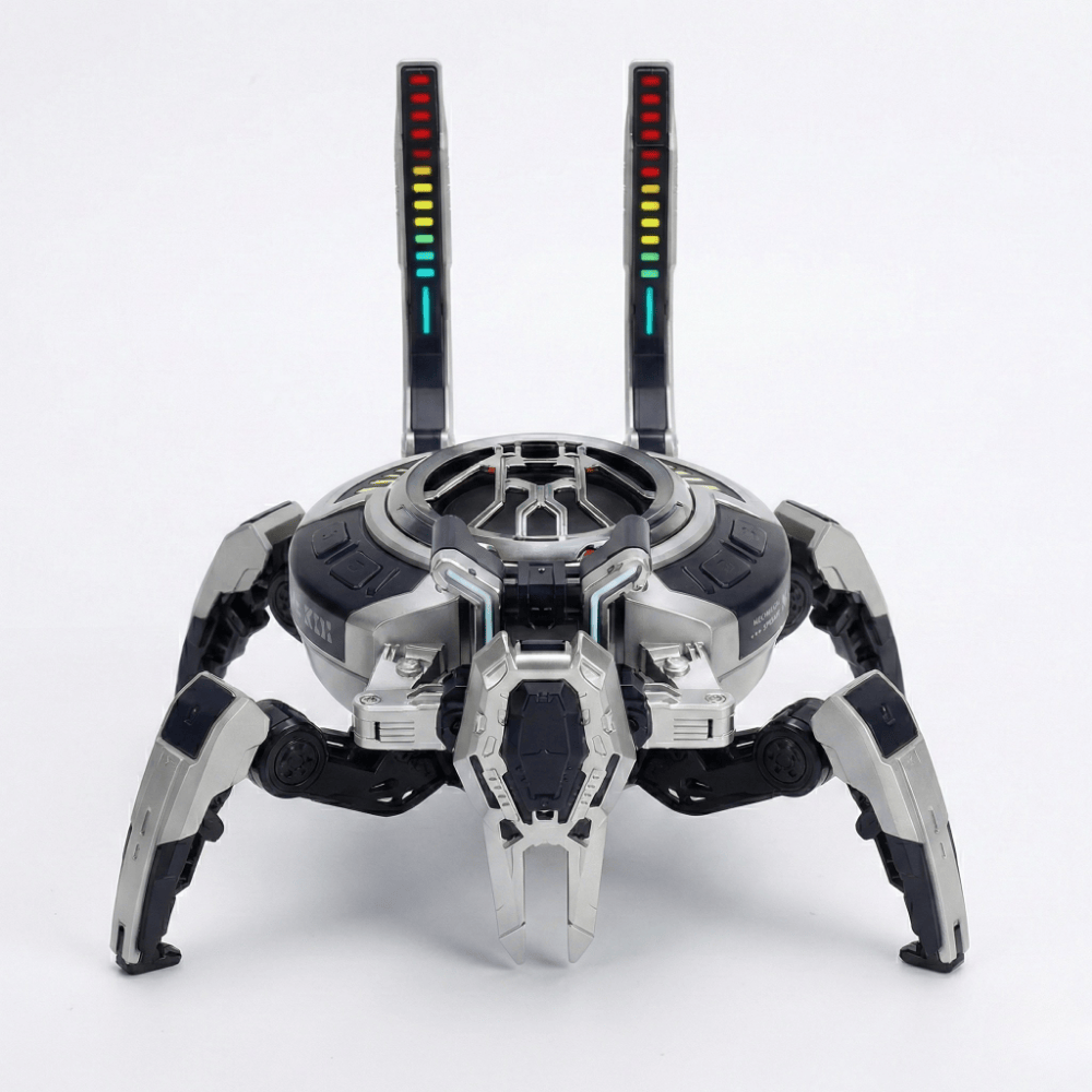 Boxa Portabila Wireless Bluetooth 5.0, Model "Mecha Crab", Putere 10W, Sunet Surround 360°, Acumulator 2500mAh, Lumini LED RGB, Design Robotic Pliabil, Portocaliu