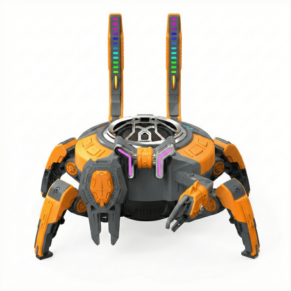Boxa Portabila Wireless Bluetooth 5.0, Model "Mecha Crab", Putere 10W, Sunet Surround 360°, Acumulator 2500mAh, Lumini LED RGB, Design Robotic Pliabil, Portocaliu
