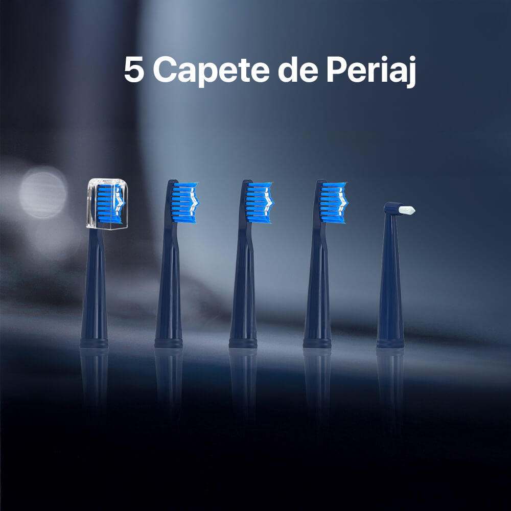 Periuta de dinti electrica sonica DrKala, 5 moduri, 5 capete DuPont, pana la 40.000 vibrații/min, IPX7, Albastru inchis