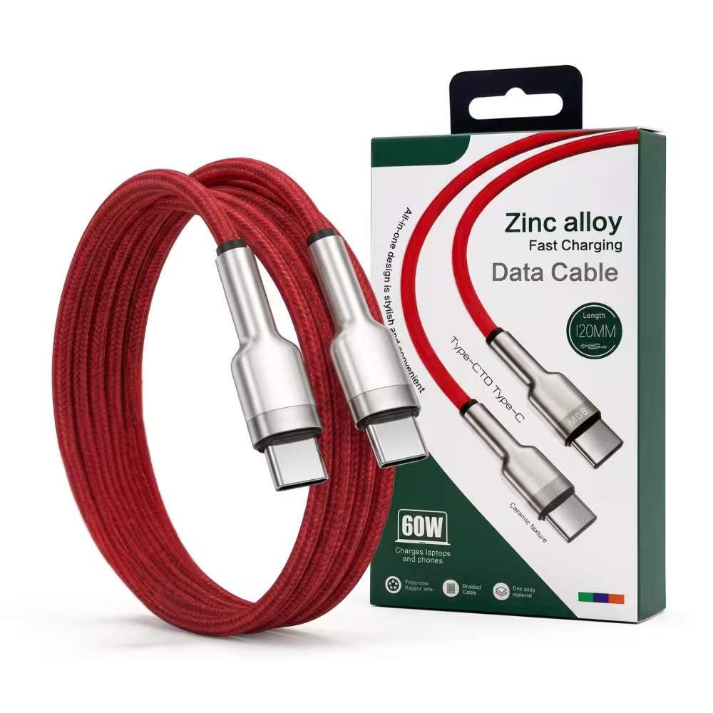 Cablu de Date si Incarcare Rapida Type-C la Type-C, Putere 60W, Lungime 1.2m, Textil Flexibil Rezistent, Conectori Aliaj Zinc