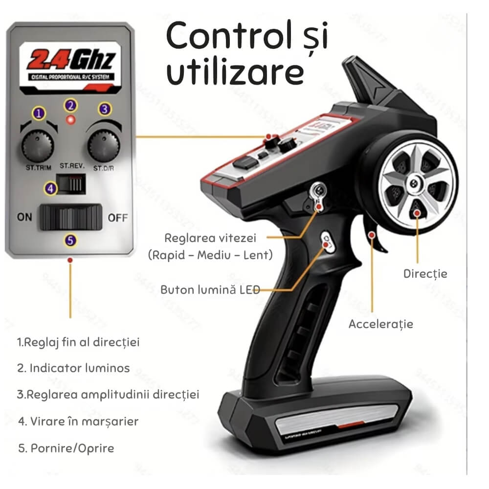 Masina cu telecomanda profesionala Adventurer, Off-Road 4x4 (4WD), Scara 1:16, Viteza 40 km/h, Suspensii Metalice independente, Motor Brushed, Lumini LED,Control 2.4GHz,Rosu-Negru