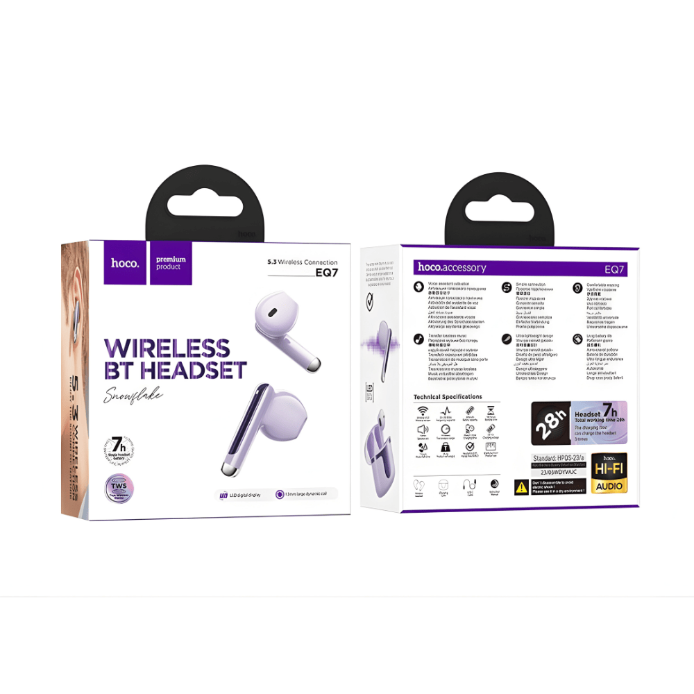 Casti Audio Wireless Earbuds, Conexiune Bluetooth 5.3, Carcasa 300mAh cu Display Digital LED, Autonomie 180h Standby, Design Snowflake, Negru/Mov