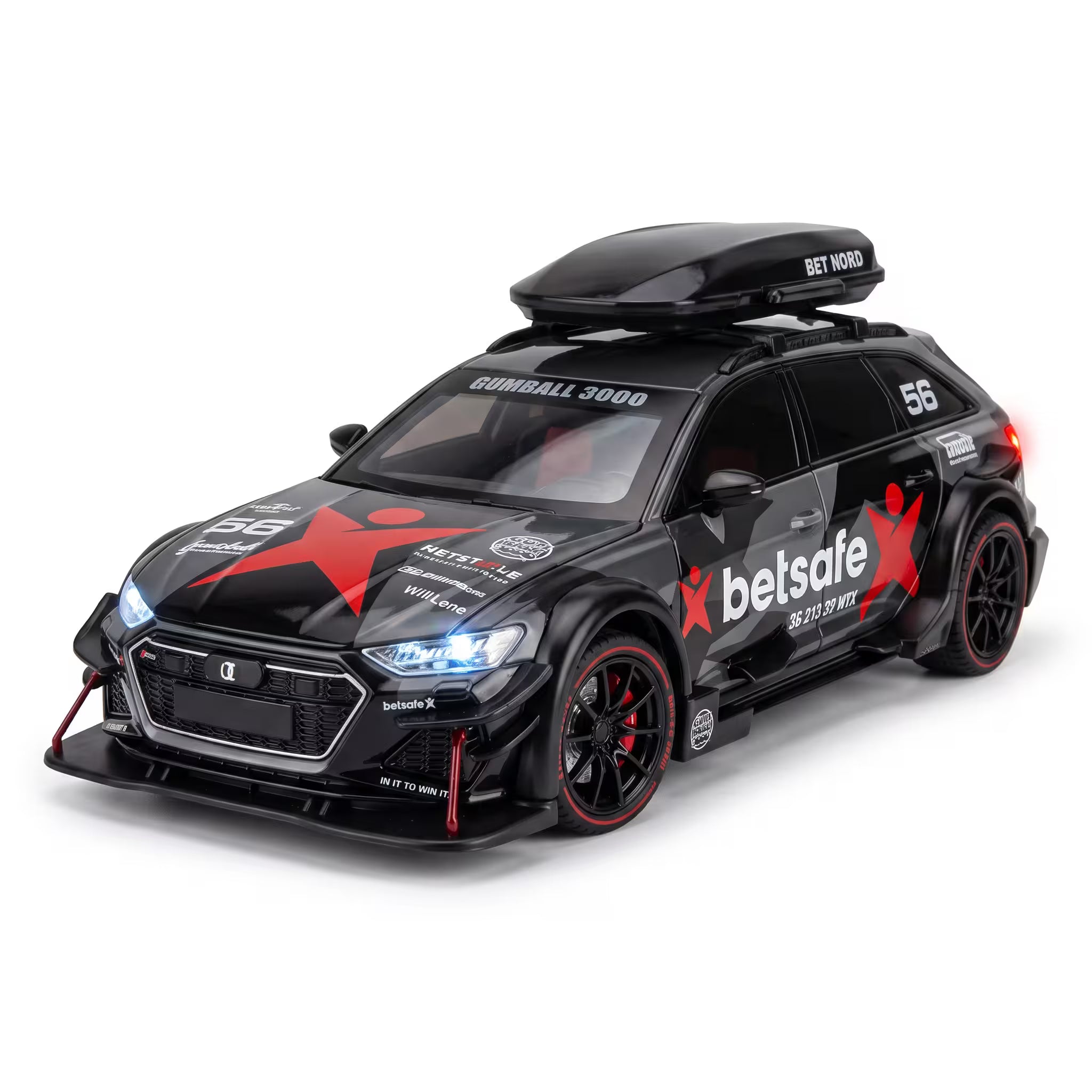 Masina Metalica Audi RS6, Scara 1:24, Usi si Portbagaj Mobile, Lumini, Sunete, Cadou Baiat, Alb/Gri/Negru