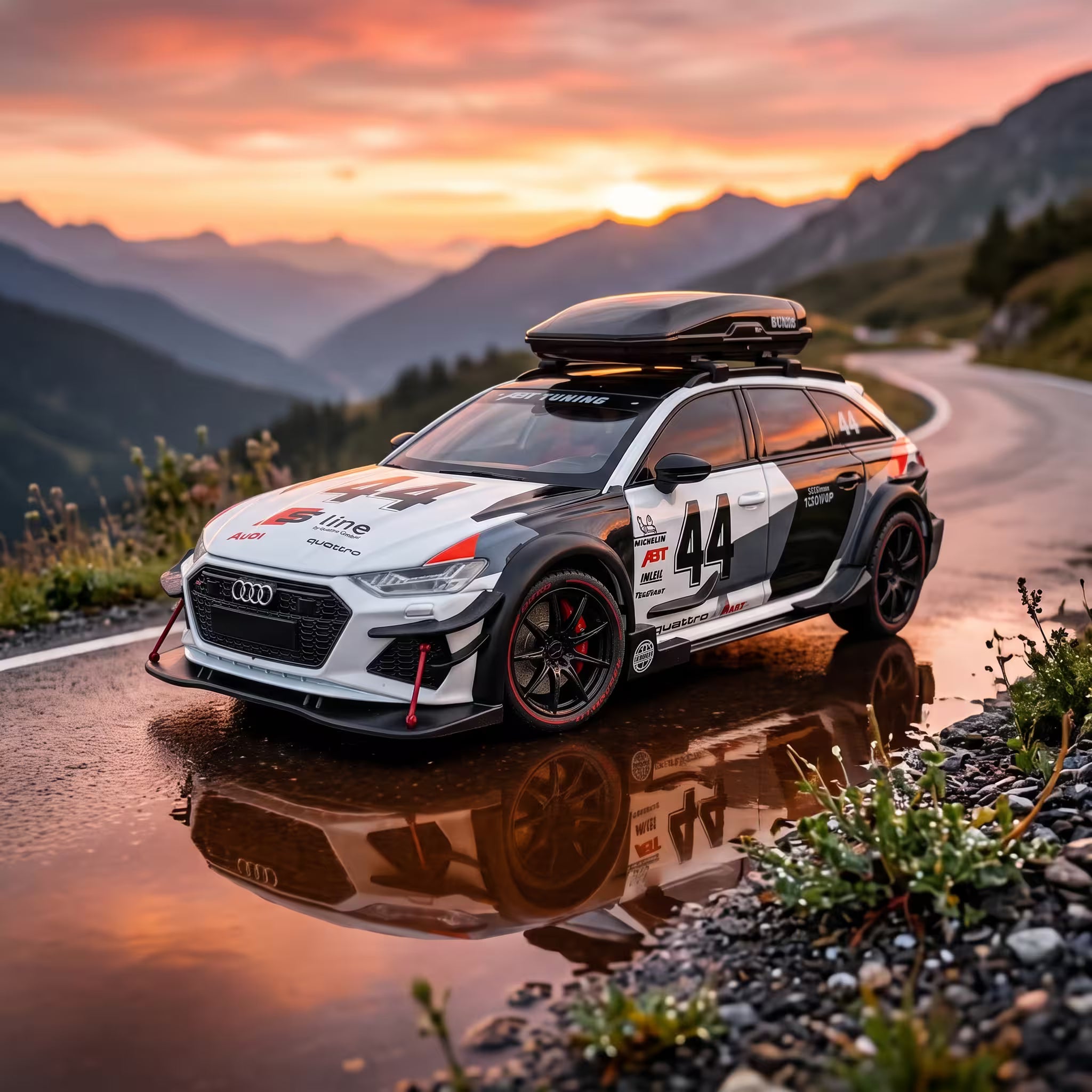 Masina Metalica Audi RS6, Scara 1:24, Usi si Portbagaj Mobile, Lumini, Sunete, Cadou Baiat, Alb/Gri/Negru