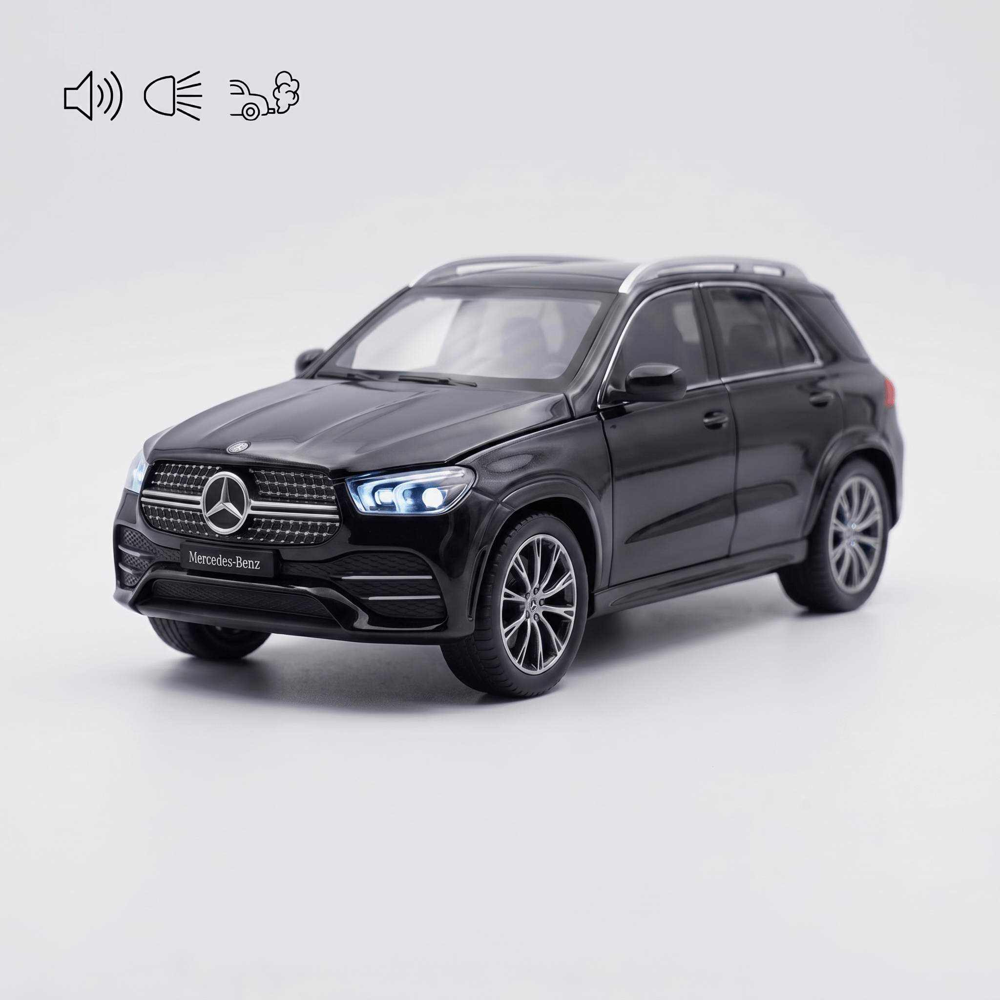 Masinuta Metalica Mercedes GLE 350, Scara 1:24, Usi/Capota/Portbagaj Mobile, Lumini Xenon, Sunete Claxon, Fum, Cadou Baiat, Alb