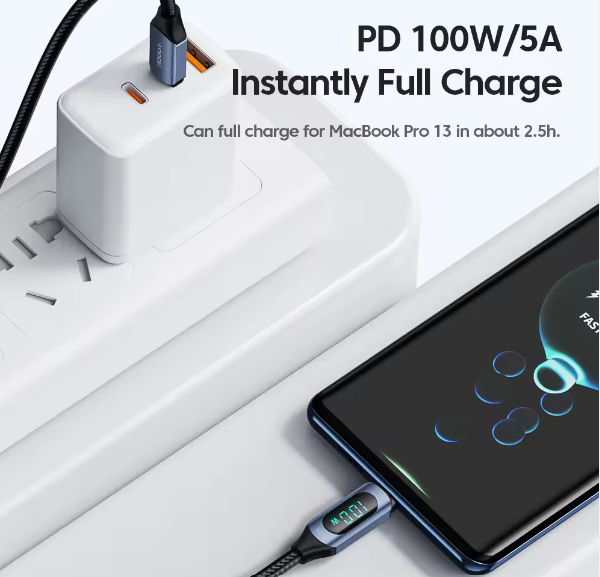 Cablu de date/incarcare USB Type-C to Type-C 100W, 1m, Negru
